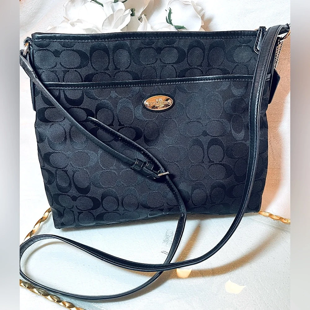 NEW Coach Black Signature Canvas and Leather File Crossbody Handbag - Picture 13 of 15